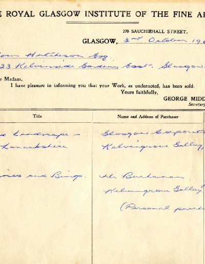 Tom Hutcheson, RGI Sales Note, Glasgow Corp, 1965